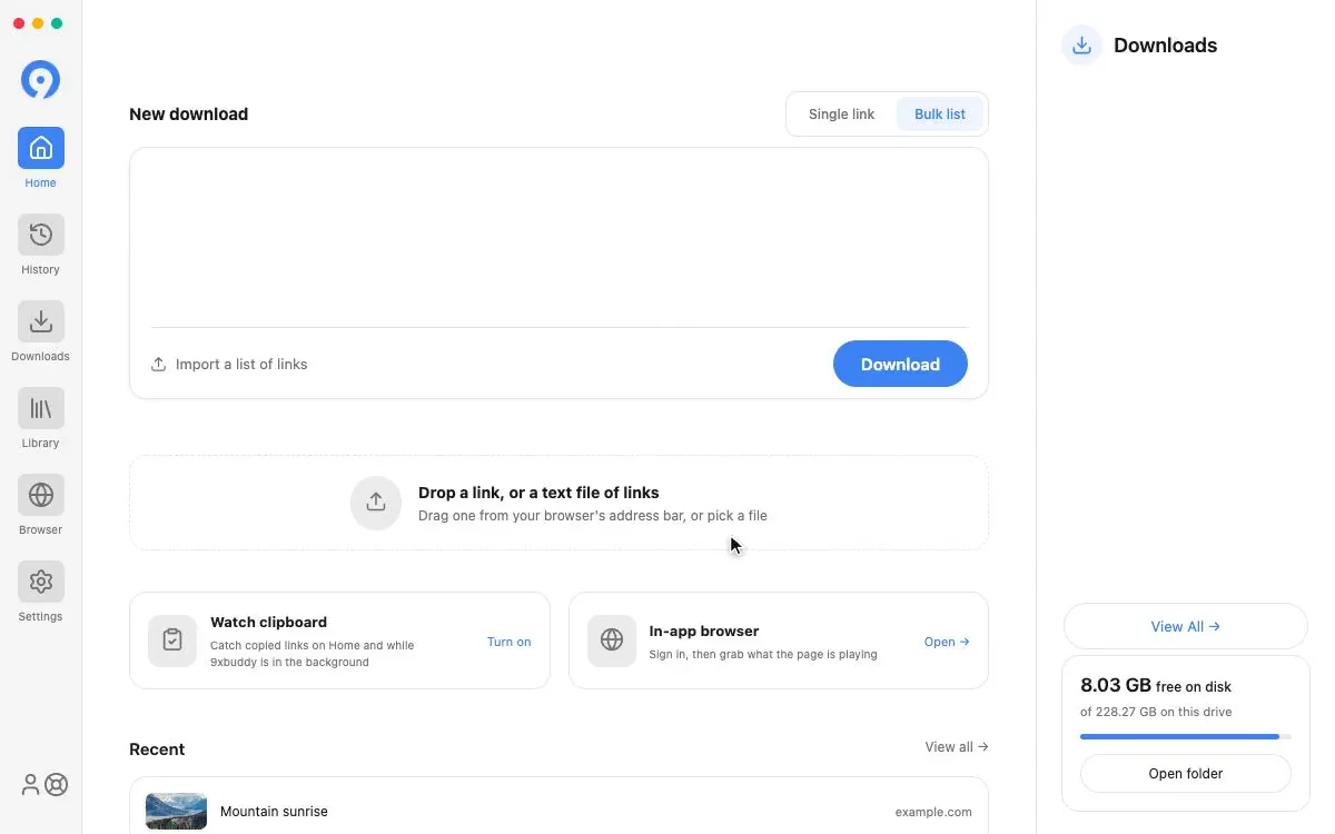 Bulk downloads from links or CSV/TXT